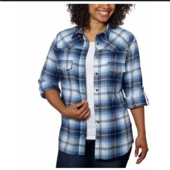 JACHS Girlfriend Ladies Blue Plaid Flannel Shirt - Size Medium - Picture 1 of 13